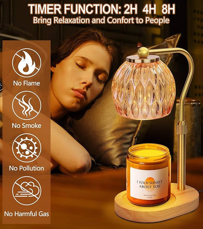 Candle Warmer Lamp, Adjustable Height Gold Candle Warmer Lamp with Timer Dimmer, Birthday Gifts for Women Mom, Dad and Fathers, House Warming Gifts New Home Room Decor, Scented Wax Candle Melt Warmer