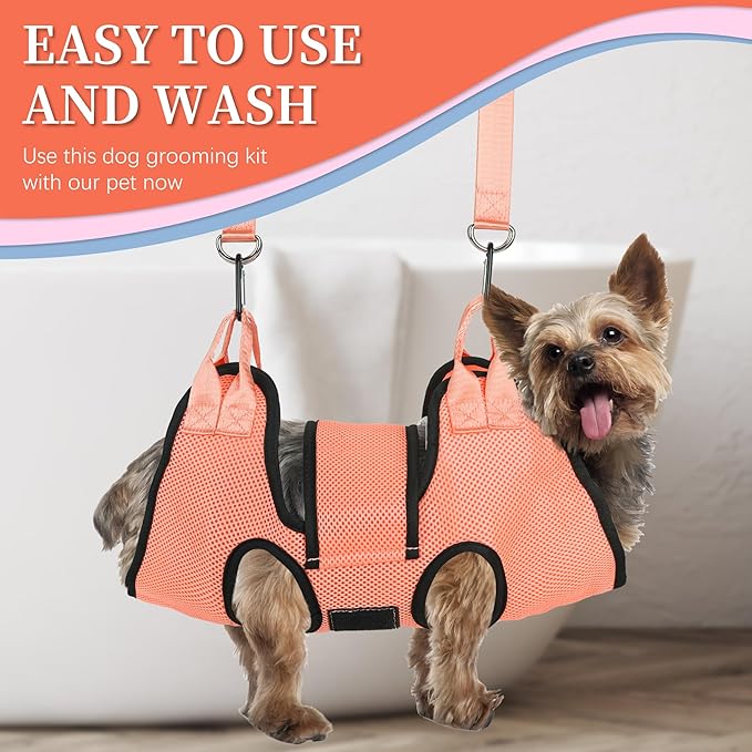 PatiencET Dog Grooming Hammock, Pet Grooming Hammock for Cats & Dogs with Security Strap, Dog Sling for Nail Trimming with Nail Clippers/Trimmer, Nail File, Pet Comb(S)-Mewly Pet