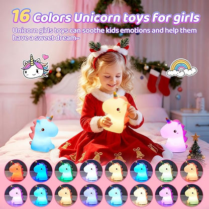Unicorn Toys, Night Light for Kids Night Light,16 Colors+Silicone+Dimmable+12 Hours Use Nightlight for Kids Room,Unicorn Toys for Girls Age 4-6, Christmas Gifts for Baby,Adults,Toddler Girl Room Decor