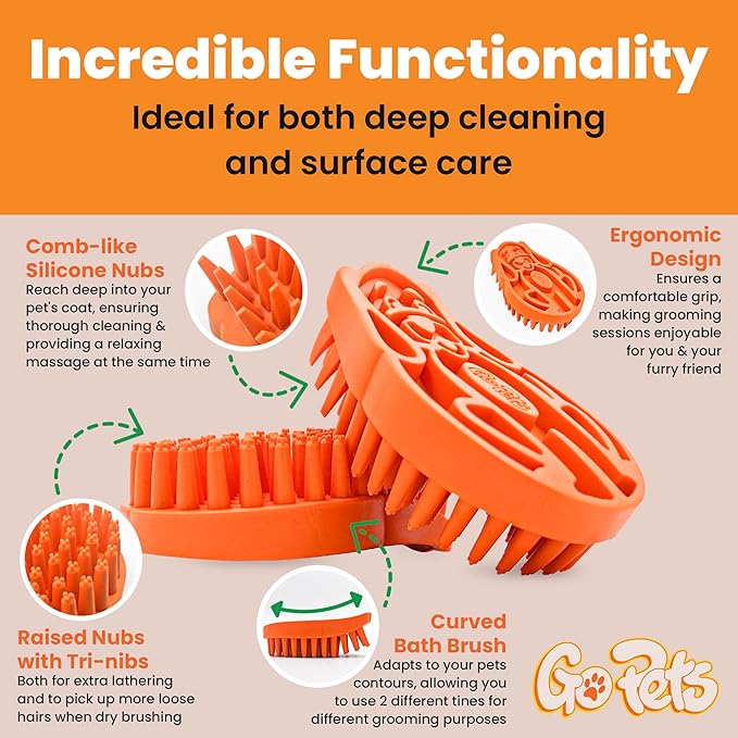 GoPets Curry Comb Bath Brush for Cleaning & Grooming, Silicone Shampoo Scrubber for Shedding & Massage, Rubber Dog Wash & Grooming Brush, Pet Bath Supplies for Long & Short Hair Dogs & Cats-Mewly Pet