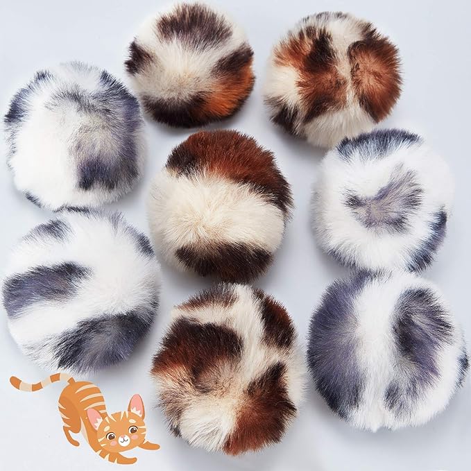 Skylety 8 Pieces Cat Pom Poms Ball with Catnip Soft Cat Balls Toy Large Plush Fuzzy Artificial Balls Faux Fur Patch Puff 2 Inches for Kitten Pet Interactive Chasing Playing Exercising Indoor-Mewly Pet