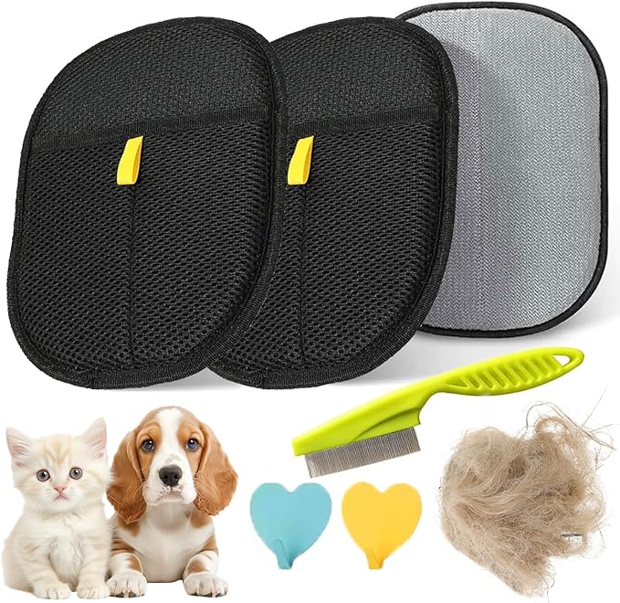 2pcs - Pet Hair Removel Glove for Cats & Dogs, Electrostatic Pet Hair Removal Gloves for Couch, Cat Grooming Gloves, Reusable Cat and Dog Hair Removel for Sofas, Furniture, Carpets and Curtains-Mewly Pet