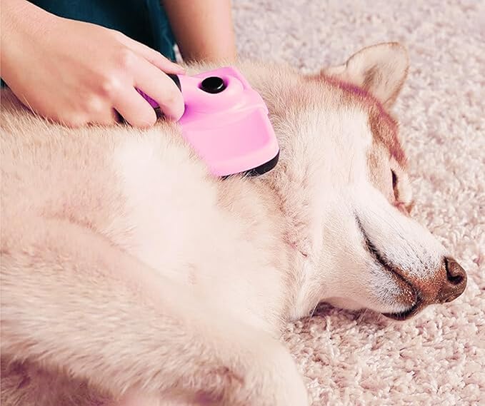 3-in 1 Dog & Cat Grooming Supplies- Self-cleaning Slicker Brush, Deshedding Rake Comb, And Finger Toothbrush For Dogs & Cats | Perfect For Pet Grooming Kit, Dematting And Dental Tool (pink)-Mewly Pet