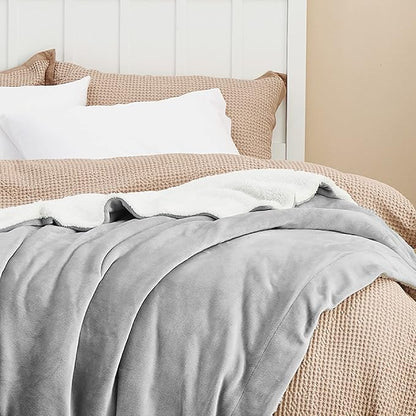 Bedsure GentleSoft Sherpa Fleece Throw Blanket Twin Size for Couch - Thick and Warm Throw for Women and Men, Soft Fuzzy Plush Twin Blanket for Winter, Light Grey, 60x80 Inches