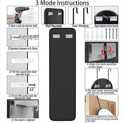 47x14 Mirror Rectangle Full Body Length Door Hanging Wall Mounted Metal Frame Dressing Make-up Mirrors for Entryway Bedroom Bathroom Living Room 47 14 inch Black