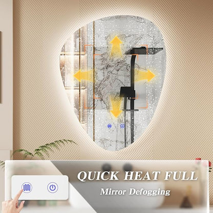 QDSSDECO Irregular LED Bathroom Mirror with Lights,Asymmetrical Led Bathroom Vanity Mirror for Wall with Front and Backlit, Anti Fog, 3 Colors and Dimmable Light, 22" x 28"