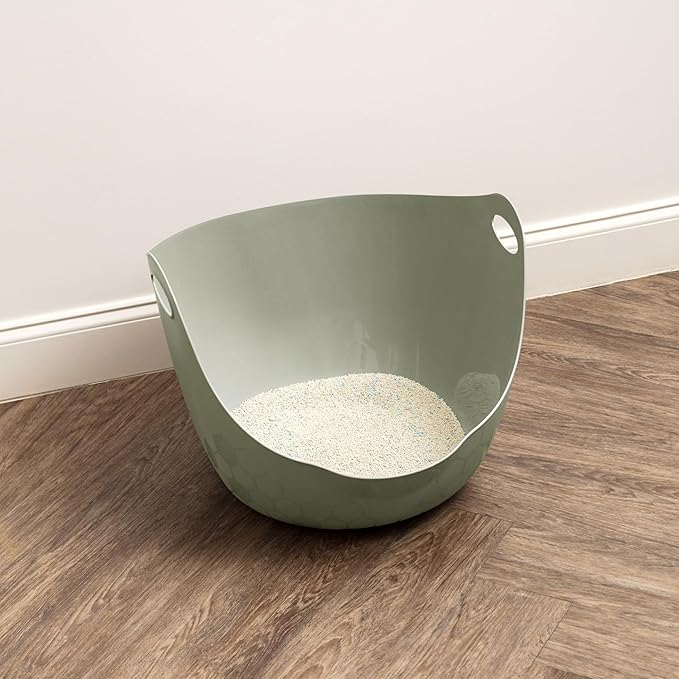 IRIS USA Cat Litter Box with High Walls and Handles, Made with Flexible Plastic, Sage Green-Mewly Pet