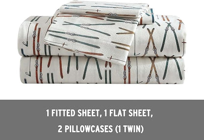Eddie Bauer - Full Sheets, Cotton Flannel Bedding Set, Brushed For Extra Softness, Cozy Home Decor (Ski Line White, Full)