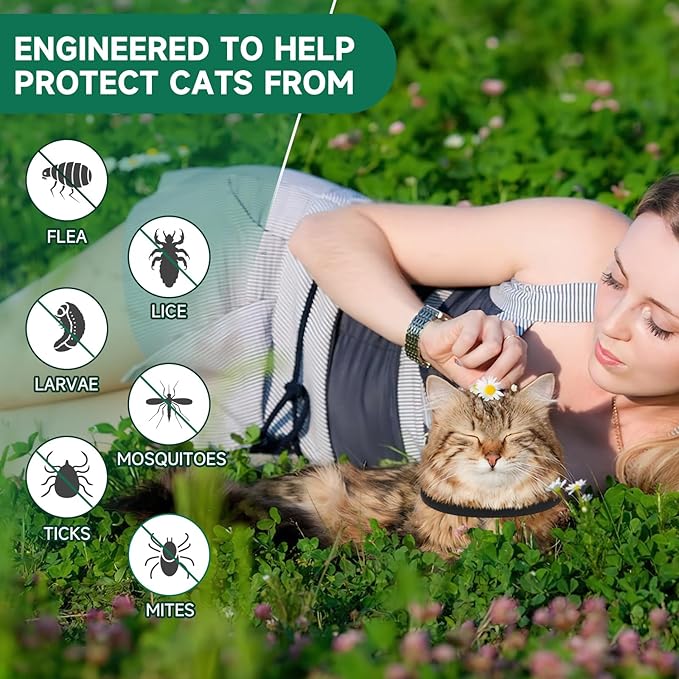 4 Pack Flea Collar for Cats, Cat Flea and Tick Treatment, 8 Months Protection Flea and Tick Prevention for Cats, Waterproof Cat Flea Collar, Adjustable Cat Flea and Tick Collar for Cats Kittens, Black-Mewly Pet