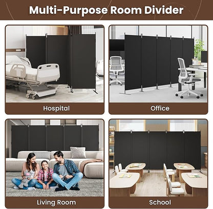 JAXPETY Room Divider 5 Panel Privacy Screen Wall Dividers for Room Separation Flexible Partition Folding Portable Room Partition for Office 145" W x 73" H, Black