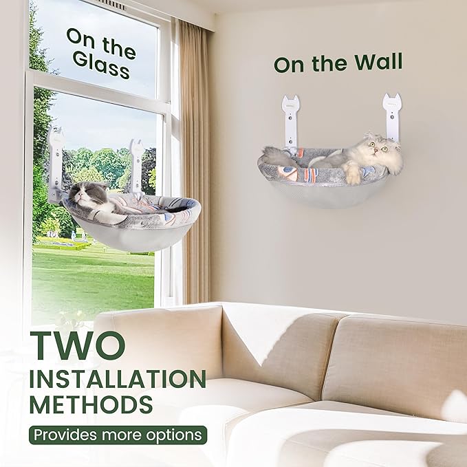 Cat Window Perch, Glow in The Dark Foldable Cat Hammock with Sunken Design & Removable Soft Cover, Breathable Cordless Window Bed for Resting Indoor Kitten (Deep Perch, 1 Pack - M)-Mewly Pet