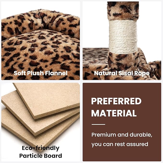 SHA CERLIN 68 Inches Multi-Level Large Cat Tree for Large Kitties/Big Cat Tower with Condo/Cozy Plush ‌Pussycat Perches/Sisal Scratching Posts and Hammocks/Activity Center/Leopard Print-Mewly Pet