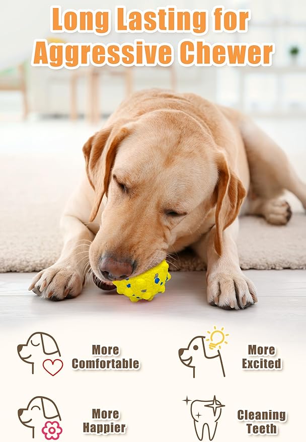 3.7'' Dog Balls for Dogs Aggressive Chewers Indestructible Tennis Durable Bouncy Interactive Dog Toy Balls for Fetch Game Floating Balls (Yellow Large)-Mewly Pet