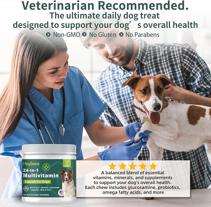 Dog Multivitamin, Glucosamine Chondroitin for Dogs, Dog Vitamins and Supplements, Probiotics, Krill Oil for Hip & Joints, Skin, Coat, Immune Health, Heart, Digestion (120 Chews, Chicken)-Mewly Pet