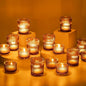 Glasseam Amber Tealight Candle Holders: 24pcs Ribbed Small Votive Holders Bulk for Thanksgiving Table Centerpiece Fall Wedding Christmas Decor