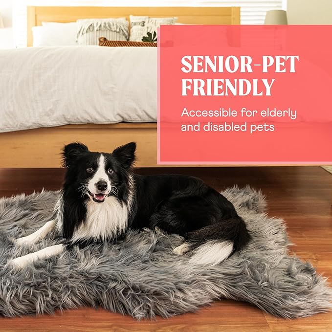 PupRug Orthopedic Dog Bed for Large Dogs with Fluffy Soft Faux Fur and Memory Foam for Joint Pain Relief, Machine Washable and Waterproof Couch Bed, Charcoal Grey, Large/Extra Large-Mewly Pet