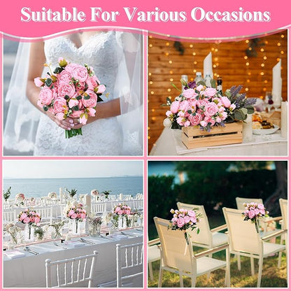 Hoteam 24 Bundles Artificial Peonies Flowers Wedding Faux Flowers Silk Peony Bouquet Bulk Bride Fake Florals Arrangements for Table Centerpieces Wedding Party Vase Decor (Light Pink)