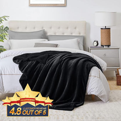 Walensee Sherpa Fleece Blanket (Queen Size 90”x90” Black) Plush Throw Fuzzy Super Soft Reversible Microfiber Flannel Blankets for Couch, Bed, Sofa Ultra Luxurious Warm and Cozy for All Seasons