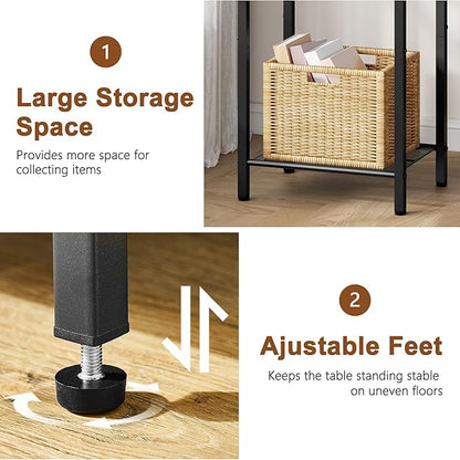 Hoctieon 2-Set 3 Tier End Table, Telephone Table Set of 2, Tall Side Table with Storage Set of 2, Small Nightstand for Small Spaces, Metal Frame, for Living Room, Bedroom, Sofa Couch, Rustic Brown