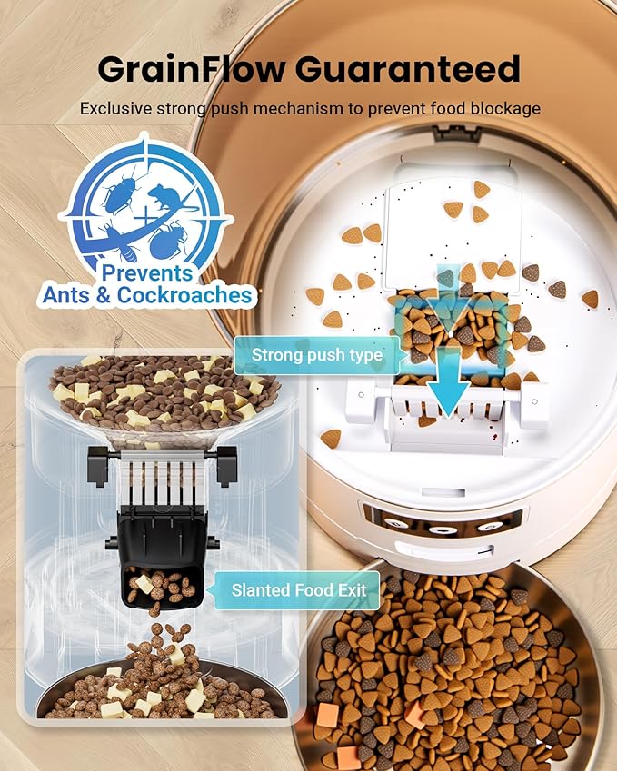 Automatic Cat Feeder for 3 Cats, 6L/25 Cups Smart WiFi Pet Feeder, Strong Anti-Jam System, Dual-Effect Desiccant Cat Food Dispenser, with 10S Voice Recorder for Cats and Small Dog(White)-Mewly Pet