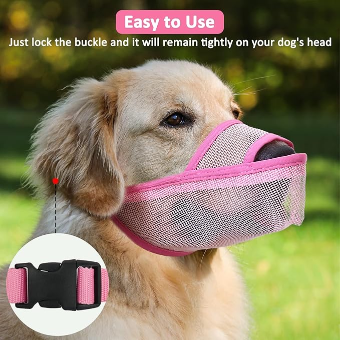 Crazy Felix Nylon Dog Muzzle for Small Medium Large Dogs Dachshund Beagle Poodle Labrador, Air Mesh Breathable and Drinkable Pet Mouth Guard for Anti-Biting Chewing Scavenging(XS, Pink)-Mewly Pet