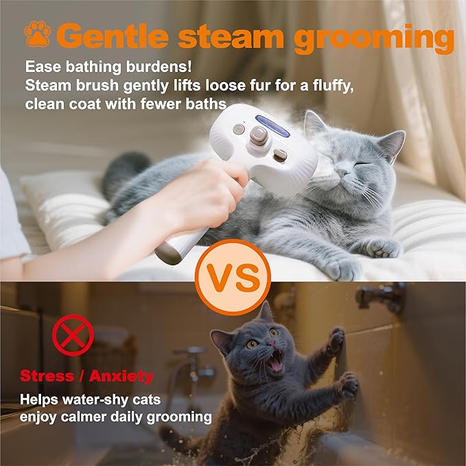 Cat Steam Brush for Indoor Cats, Dog Brush for Shedding, Spritz Defur Comb for Short & Long Hair, Pet Spray Hair Removal Comb, USB Rechargeable Grooming Supplies Steam Brush for All Pets (White)-Mewly Pet