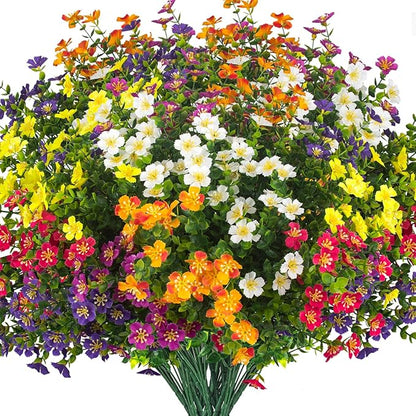 Outdoor Artificial Flowers UV Resistant & Fade Proof, 12 Pack Realistic Fake Flowers for Garden, Patio, Lawn Decor - Weatherproof Plastic Plants(Mix)
