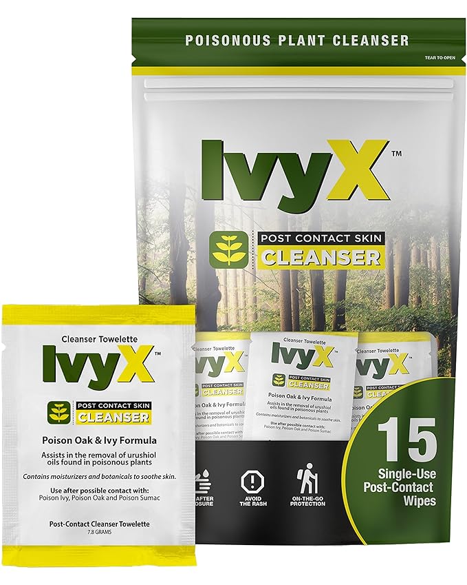 CoreTex Ivy X Post-Contact Poison Ivy Wipes with Resealable Travel Bag - Pack of 15 Single-Use Barrier Wipes to Assist in the Removal of Rashes - Also Works on Poison Oak & Sumac Oils-Mewly Pet