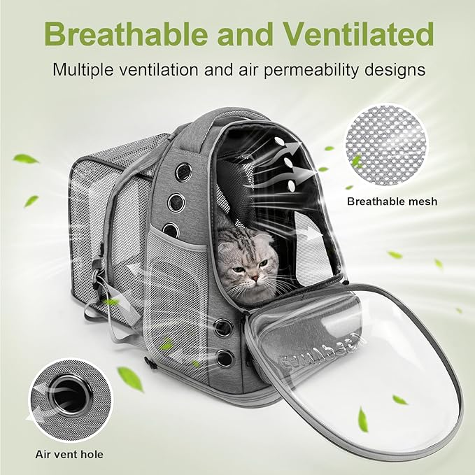 Expandable Cat Backpack,Cat Bubble Backpack Carrier for Carrying Cats, Pets and Small Dogs,Airline-Approved,Designed for Travel, Hiking, Walking,Car （Grey-Mewly Pet