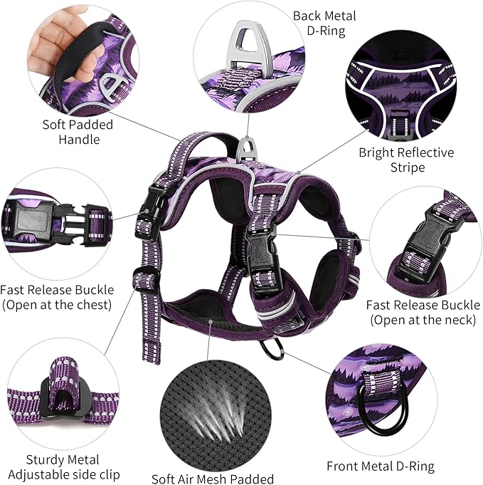 Timos Dog Harness,No-Pull Pet Harness Adjustable Soft Padded Dog Vest,Reflective No-Choke Pet Oxford Vest with Easy Control Handle for Small Dogs,Moon Night,S-Mewly Pet