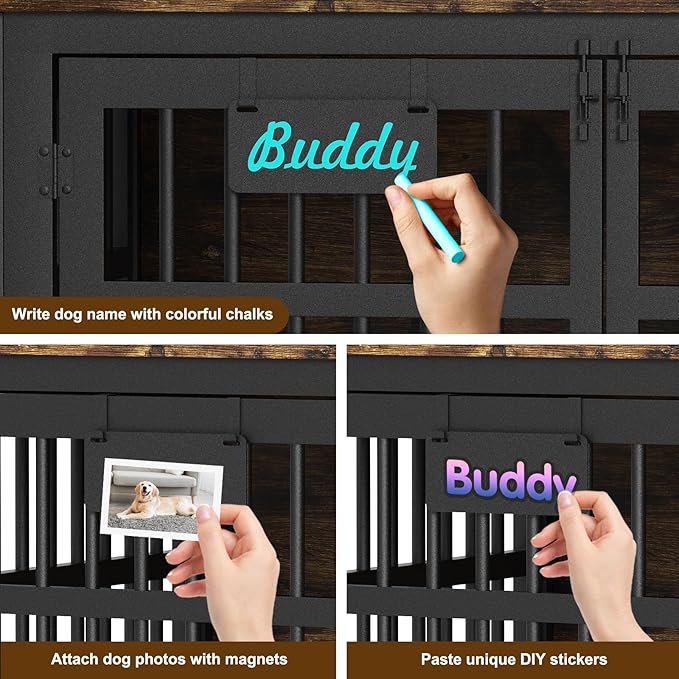 EasyCom 48"/42"/33" Dog Crate Furniture with Name Tag, Heavy Duty Dog Kennel Indoor for Large Dogs, Escape-Proof and Chew-Proof Dog Cage for high Anxiety Dog, Decorate House as TV Stand, End Table-Mewly Pet
