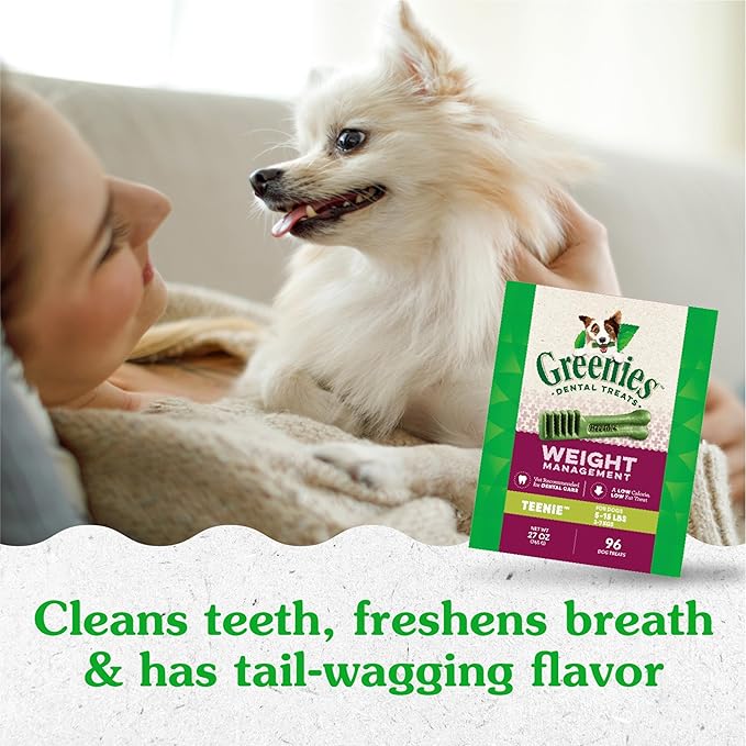 Greenies Weight Management Teenie Dog Dental Chews Weight Control Dog Treats, 27 oz. Pack (96 Treats)-Mewly Pet