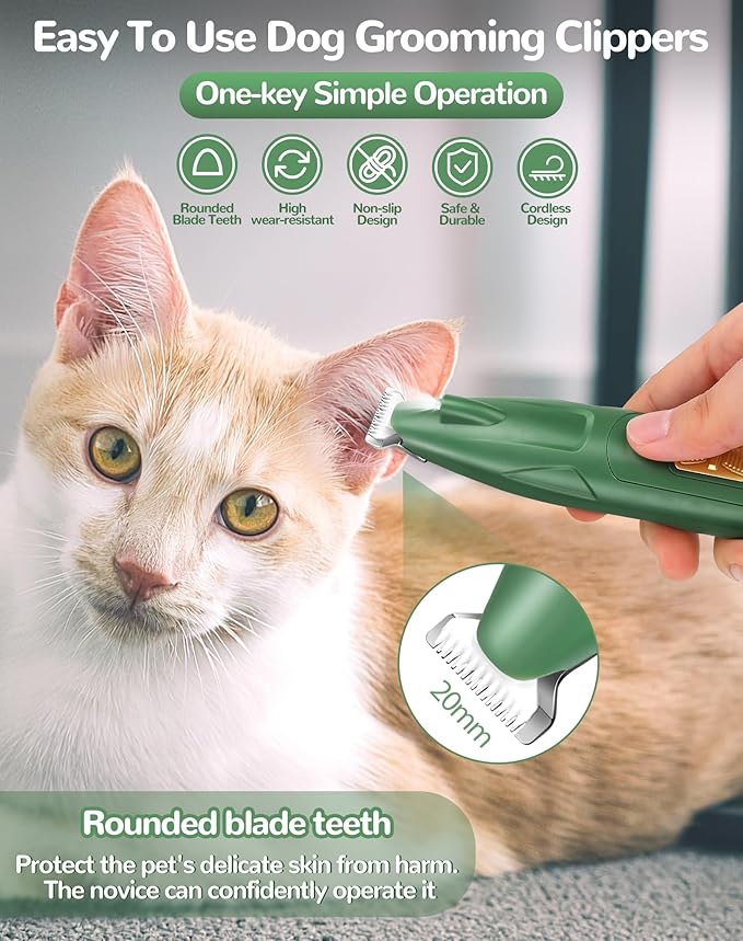 LEYOUFU Dog Paw Trimmer with LED Light, 2 Speed Dog Clippers for Grooming Small Dogs, Rechargeable Low Noise Pet Shaver for Trimming Dogs Cats Hair Around Paws, Eyes, Ears, Face, Rump-Mewly Pet