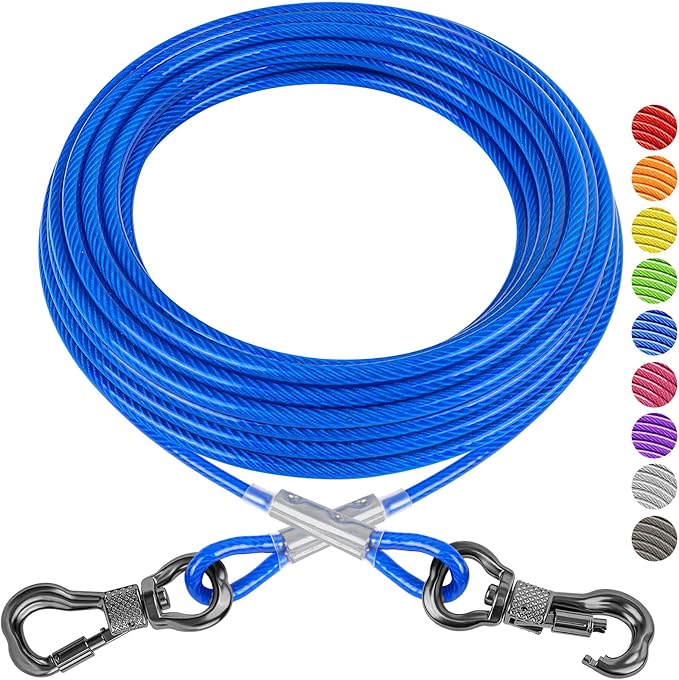 XiaZ 70ft Tie Out Cable for Dogs, Dog Leads for Yard Chew Proof, Heavy Duty Dog Tie Out Cable for Large Dogs Up to 250lbs,Durable Pet Runner Tether Line for Outdoor,Yard-Mewly Pet
