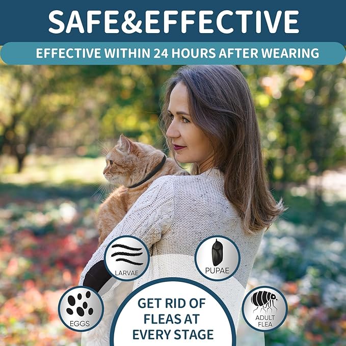 Flea and Tick Collar for Cats - 4 Pack, 32 Month Protection Treatment, Waterproof, Natural Prevention, Adjustable for Cats & Kittens (Black Grey)-Mewly Pet