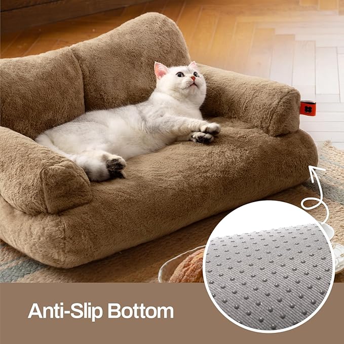 MEWOOFUN Dog Couch, Supportive Small Dog Bed for Puppy and Cats with Removable Washable Cover, Fluffy Cat Couch with Non-Slip Bottom (Camel, 26.0" L X 19.0" W X 13.0" Th)-Mewly Pet