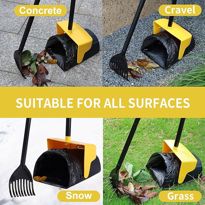 Pooper Scooper Large Swivel Bin & Rake with 160 Waste Bags,Heavy Duty Dog Pooper Scooper with Bag Attachment for Large Small Dogs, Long Handle Poop Scooper with Lid for Yard, Grass, Gravel (Yellow)-Mewly Pet