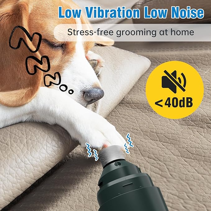 Dog Nail Grinder, 7-Speed Quiet Electric Dog Nail Trimmers, Dog Nail Clippers with Sponge Dust Collection & File for Small Medium Large Dogs, Rechargeable Pet Paw Grooming Supplies Ki(Green)-Mewly Pet