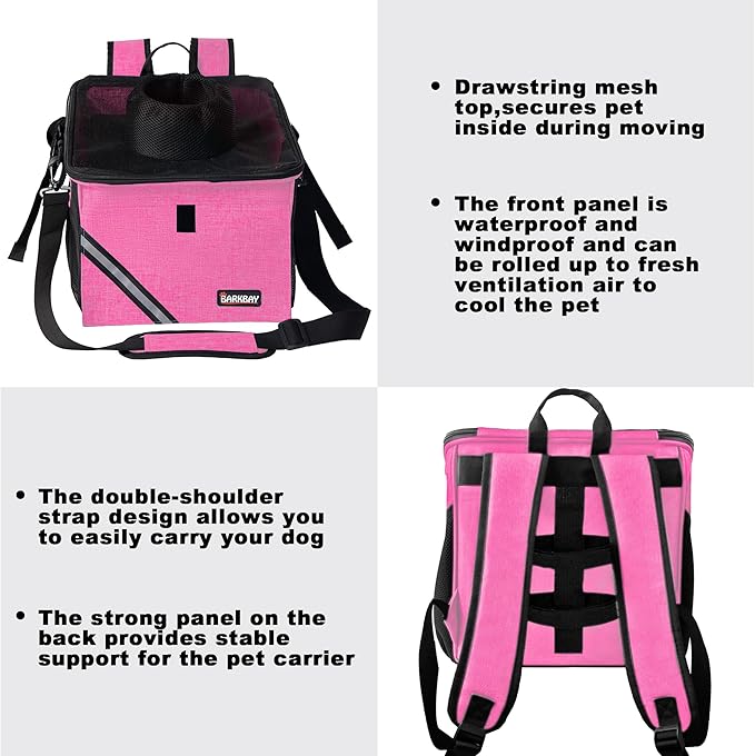Pet Carrier Bicycle Basket Bag Pet Carrier/Booster Backpack for Dogs and Cats with Big Side Pockets,Comfy & Padded Shoulder Strap,Travel with Your Pet Safety（Pink Carnation）-Mewly Pet