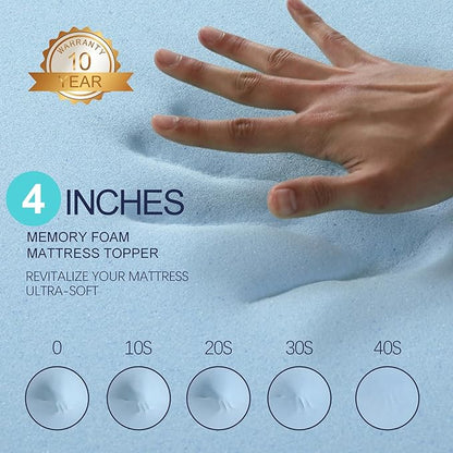 VALUXE 4 Inch Gel Memory Foam Mattress Topper King Size High Density Cooling Pad Pressure Relief Bed Topper (with Removable & Washable Bamboo Cover)