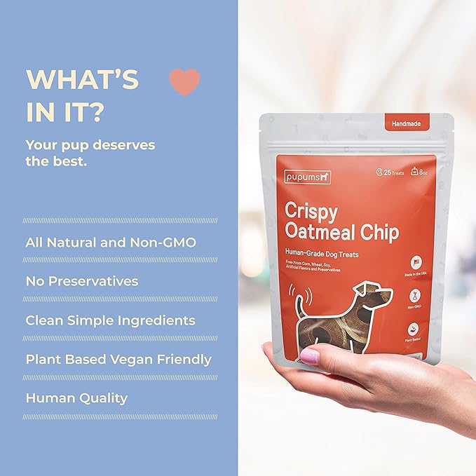 Healthy Dog Treats Non-GMO Grain Free Human Grade Crispy Oatmeal Chip Made in USA (8oz)-Mewly Pet