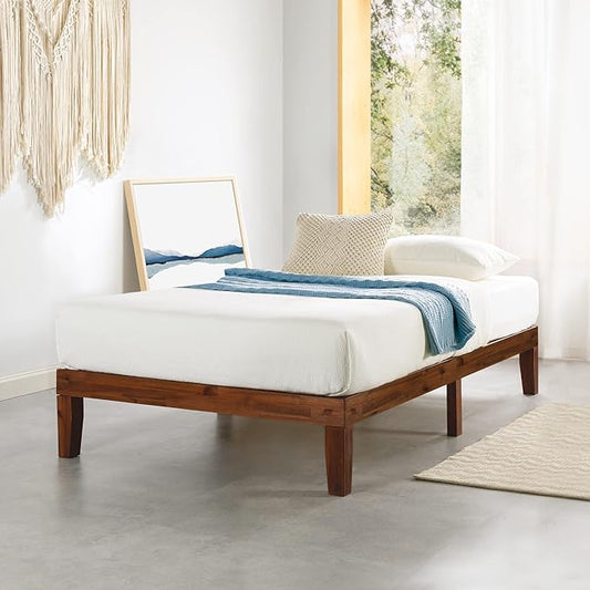 Mellow Naturalista Classic 12 Inch Solid Wood Platform Bed with Wooden Slats, Twin XL, Espresso