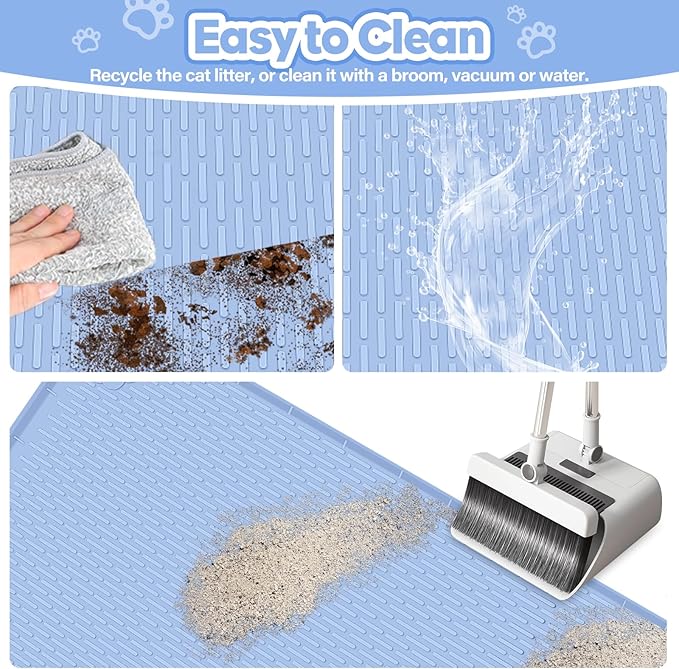 Cat Litter Mat, Extra Large 40" x 28" Silicone Mat Litter Trapping Mat for Scatter Control, Soft on Kitty Paws, Easy to Clean (Blue)-Mewly Pet