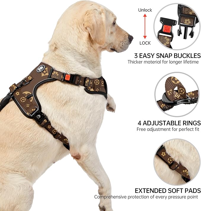 NESTROAD No Pull Dog Harness,Adjustable Oxford Dog Vest Harness with Leash,Reflective No-Choke Pet Harness with Easy Control Soft Handle for Large Dogs(X-Large,Dark Brown)-Mewly Pet