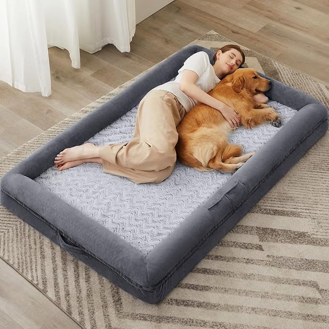 WNPETHOME Human Dog Bed for Adult, Washable Dog Couch with Removable Waterproof Cover, Orthopedic Large Pet Sofa Bed with Bolster Sides for Sleeping-Mewly Pet