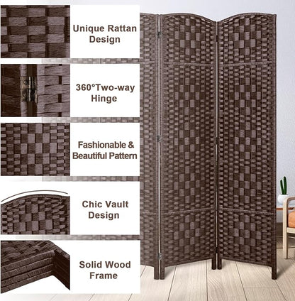 Rose Home Fashion 6 ft Tall Room Divider, Room Dividers and Folding Privacy Screens, 15.7in Privacy Screen 4 Panel Partition Temporary Wall Separation for Private, Brown
