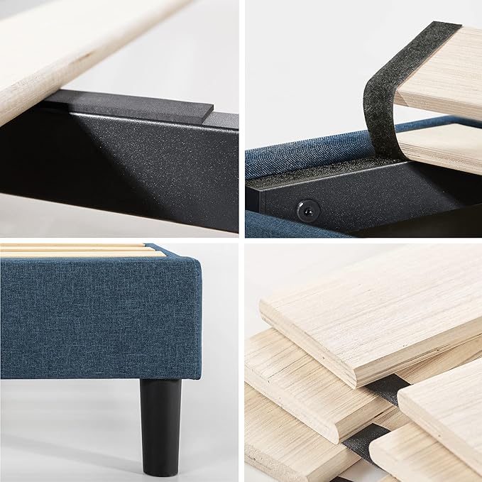 ZINUS Curtis Upholstered Platform Bed Frame, Mattress Foundation, Wood Slat Support, No Box Spring Needed, Easy Assembly, Full, Navy