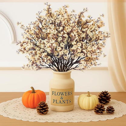 Uieke 30 Pcs Artificial Flowers Baby Breath Faux Champagne Artificial Gypsophila Bouquet Fake Silk Flowers Real Touch for Home Office Kitchen Wedding Wall DIY Room Farmhouse Décor