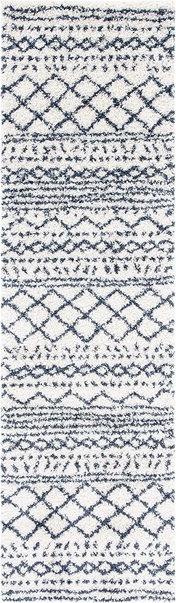 SAFAVIEH Arizona Shag Collection Area Rug - 2'3" x 12' Runner, Ivory & Slate, Non-Shedding & Easy Cleaning, Plush Thick Pile, Ideal for Living Room, Bedroom, Dining Space (ASG741M)