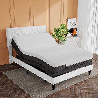 SHA CERLIN Queen Size Ergonomic Adjustable Bed Base, Upholstered Bed Frame with Upholstered Motor, Motorized Head and Foot Incline, Wireless Remote Control, Assembly Required, Bed Base Only